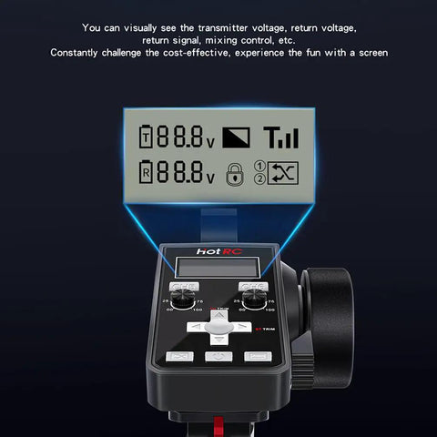 CT6A 6 Channel 2.4GHz RC Transmitter And Receiver Kit showing LED screen with control buttons