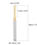 Two Millimeter Titanium-Coated Carbide End Mill For PCB Engraving And Milling, front view showing dimensions and titanium coating