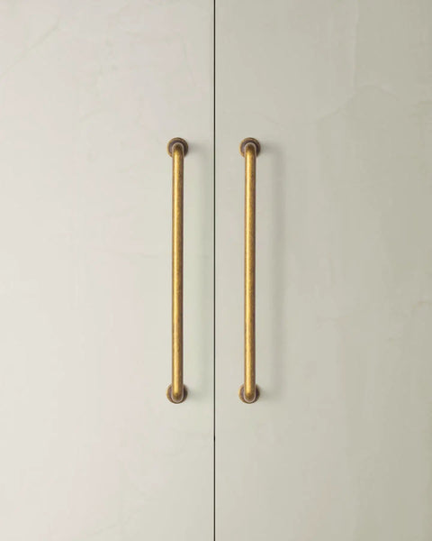 Antique Brass Cabinet Pulls 7 9/16 Inch Vintage Industrial Zinc Alloy Drawer Handles With Decorative Screw Detail, installed