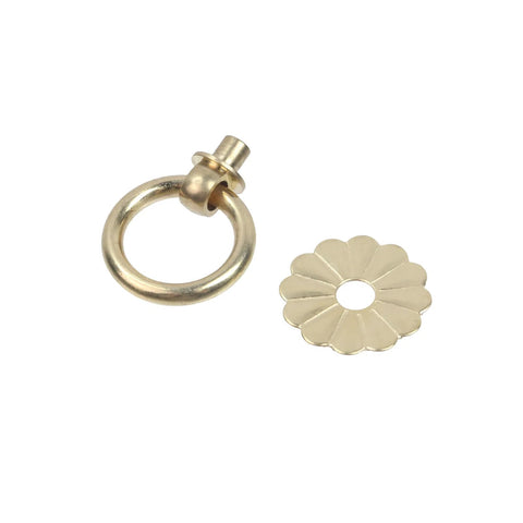Brass Ring Pull Handles Set Of 12 For Cabinets And Drawers Antique Style Knobs with flower design, detachable components displayed separately