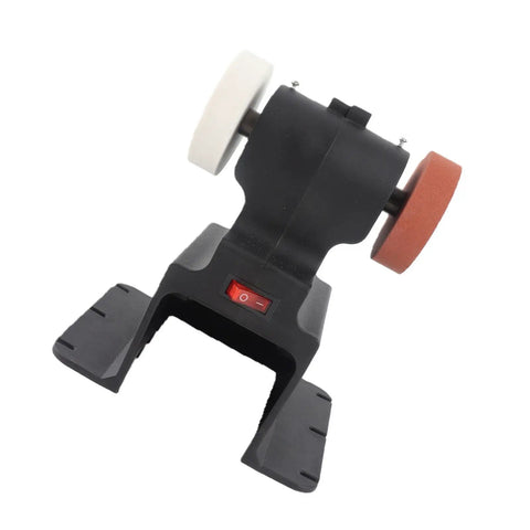 Badass Mini Bench Grinder With A Beefy 250 Watt Motor And 7000 Rpm Torque Desktop Polishing Deburring And Sharpening Rig side view with two wheels.