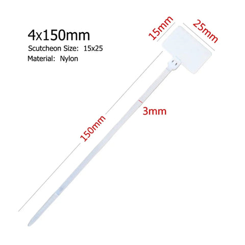 Rock Solid 100 Pack Nylon Self Locking Cable Ties With Write On Labels Hella Durable Zip Ties 150mm long white nylon tag strap