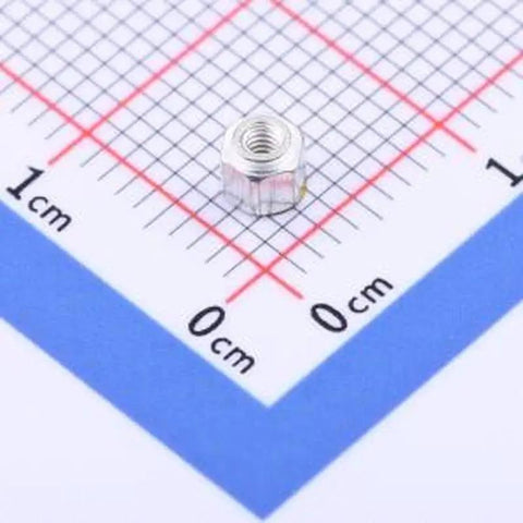 Pack Of Twenty M1.6x2.5 Smd Hexagonal Nut Columns For Pcb Surface Mount Boards Tin Plated Iron Standoffs on measurement grid.