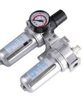 All In One Dual Unit Pneumatic Air Treatment System with regulator, filter, and lubricator visible, pro grade aluminum body