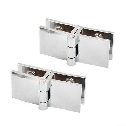 Beefy Zinc Alloy Glass Door Hinge Clamp Set for 5 to 8mm Panels, 2 pieces, 180 degree swing, ideal for showers, cabinets, and cupboards.