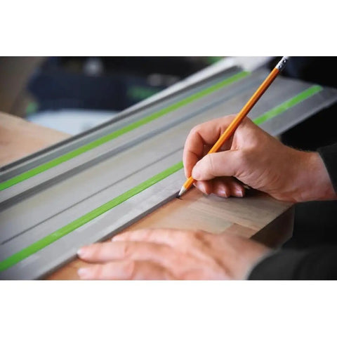 Person marking wood using a Pro Grade 106 Inch Guide Rail 2700mm For Straight, Splinter Free Cuts With Track Saws And Routers, Glue Ready Joints