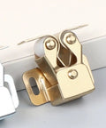 Close-up of gold metal latch from 6 Pack Metal Double Roller Cabinet Door Latches With Ball Spring Catches For Wardrobe And Furniture