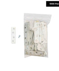 Pack Of One Thousand Three Inch Zinc Plated Steel Mending Plates Four Hole Corner Braces Built Different For Woodwork And Repair Straight Up Corrosion Resistant, displayed in a clear bag with screws.