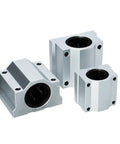 4 Pack Aluminum Linear Motion Ball Bearing Sliding Bushing Block Shaft Guide showcasing three sizes for 3D printing and CNC uses.