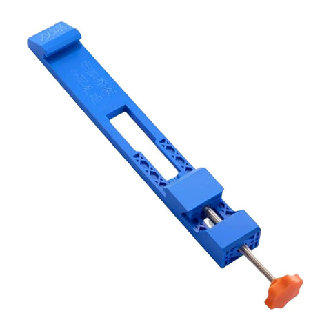Adjustable Cutting Machine Base Guide And Circular Saw Guide Rail Kit, blue ABS plastic with orange clamp, for wood and tile precision cuts.