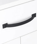 Close-up of Two Pack 3 Inch Matte Black Cabinet Pulls Zinc Alloy Drawer Handles solidly installed on a white cabinet.