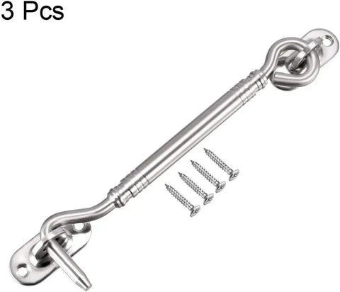 Gate Hook Latch for Cabinet Door Window with Mounting Screws Push Button, stainless steel, 150mm length, includes screws, 3 pcs.
