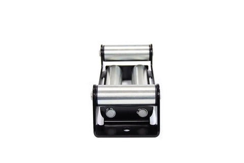 10 Inch 9500 To 12000 Lbs 4 Way Roller Steel Fairlead For UTV ATV Winch Accessory, Heavy Duty Powder Coated Bracket, 254mm Hole Spacing, Galvanized Hardware, CE Certified. Front view of 4-way steel roller fairlead with powder-coated bracket.