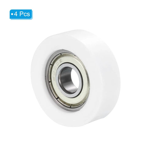 Four Pack 10X38Mm Nylon Pulley Wheels With 608 ZZ Bearings, smooth white wheel showing bearing for drawer slides.