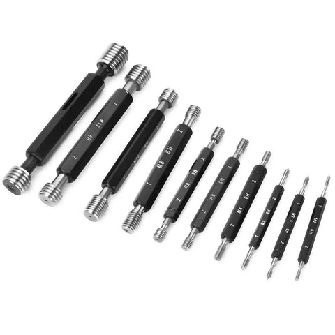 Ten Piece Metric Thread Plug Gauge Set For Pitch Diameter Measurement With Double End Through Stop Tools Pro Grade Detects Thread Pitch Diameter On Metric Threads High Hardness Steel Includes Carry Case
