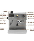 Kickstart Your Coffee Game With This Stainless Steel Electric Cappuccino Maker Featuring Auto Milk Frother Transparent Water Tank Removable Drip Tray And Simple Controls For Home Baristas, showing the control panel and features.