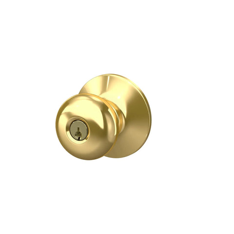 Keyed Entry Door Knob In Bright Brass Finish With Self Aligning Screws Includes Lockset And Two Keys For Quick Easy Installation Secure Front Or Back Door Access Unlock From Inside When Handle Turns