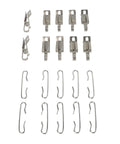HEATIT roof de-icing spacer and clip hooks kit, 25-pack, front view, silver metal clips and hooks for heat tape installation