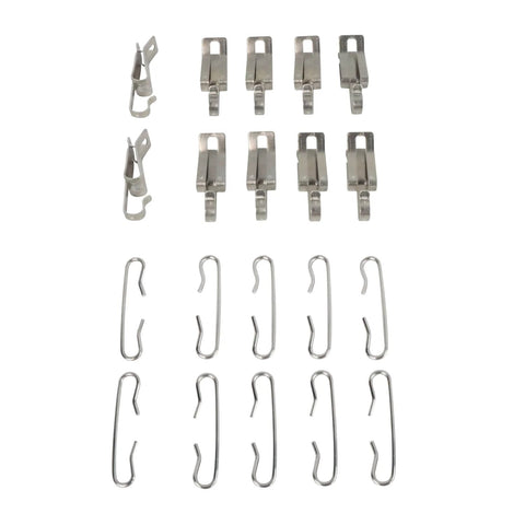 HEATIT roof de-icing spacer and clip hooks kit, 25-pack, front view, silver metal clips and hooks for heat tape installation