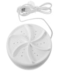 Compact Mini Turbo Washing Machine For Home And RV Getaways, No Fuss Portable Laundry Setup, Gentle Wash Cycle For Delicates Socks And Fresh Linens - white portable washer top view with USB cable.