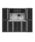 Tough As Nails Garage Workbench And Cabinet System With Locking Drawers, steel cabinet with a wood top and organized storage.