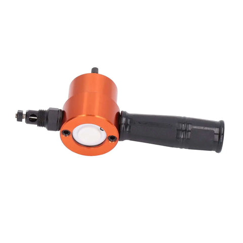 Side view of orange and black 360 Degree Double Head Cutter Attachment for Sheet Metal Cutting and Drilling Electric Nibbler Tool YT 160AS.