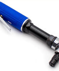 Pro Level Air Die Grinder 90 Degree Angle Polishing Tool with blue aluminum body, precision metalworking application.