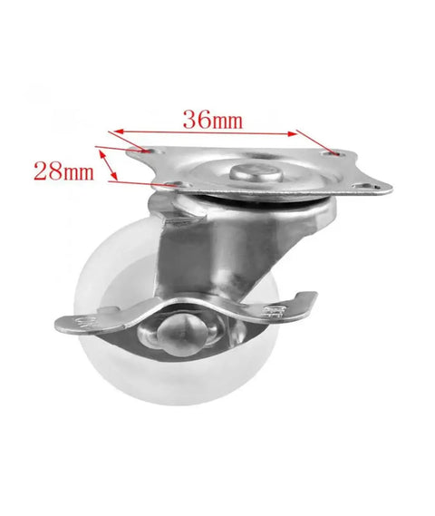 Four Pack 1.5 Inch Caster Wheels With Brakes For Furniture White PP Flat Bottom 5 cm Side Height Heavy Duty Swivel Casters