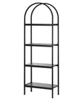 Tall Freestanding Arched 4 Tier Open Storage Shelf With Heavy Duty Metal Frame Industrial Display Unit Black Book Organizer