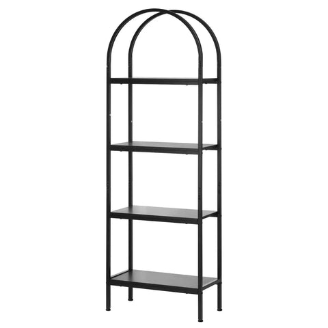 Tall Freestanding Arched 4 Tier Open Storage Shelf With Heavy Duty Metal Frame Industrial Display Unit Black Book Organizer