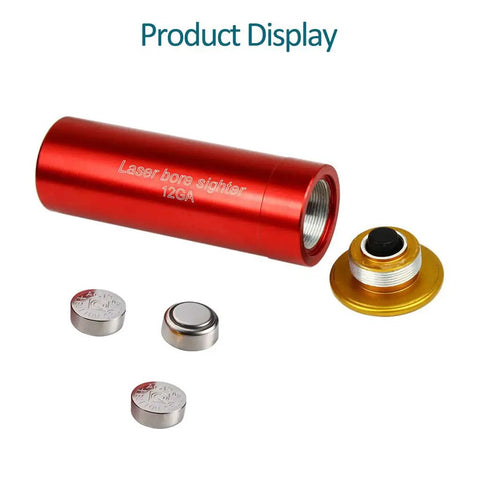 12 Gauge Red Dot Laser Bore Sight In Chamber Cartridge With Two Battery Sets Copper Finish on display