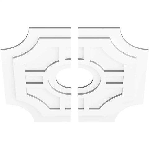 Contemporary Two-Piece Ceiling Medallion, PVC Urethane, 32 Inch Outer Diameter, 7 Inch Inner Opening, 1 Inch Projection, DIY-Ready