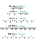 Adjustable Pine Wood Curtain Rod And Railing Support Kit For Indoor Outdoor Wall Mount Deck Patio Balcony Hardware Heavy Duty No Sweat Assembly Smooth Finish, sizes and sections diagram.