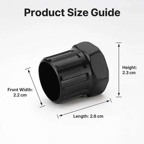 Ultimate Portable Bike Repair Tool 2.6 Cm Kit with Multi Function Set showing size guide dimensions, black tool