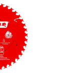 Knockout Finishing Trim Saw Blade With 6 1 2 Inch Size And 40 Badass Teeth on a red background for smooth crosscuts.