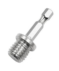 Heavy Duty Quarter Inch Hex Shank Drill Adapter With M14 Screw Thread Connecting Rod For Angle Grinders And Polishers shown from the side.