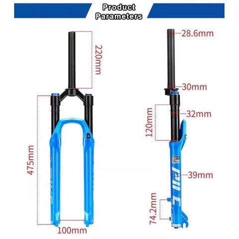 Image showing Beefed Up Front Fork For Mountain Bikes With Damping And Disc Brake Compatibility, 28.6mm Steerer, 220mm Length.