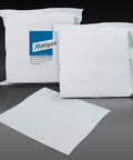 Front view of two white AAwipes cleanroom wipe bags (12x12 in, 150 wipes/bag) cellulose/polyester blend with a loose wipe sheet.