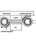 Diagram of swing door hinge mechanism for cabinets and doors, showing components with measurements.