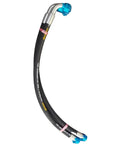 Heavy Duty Replacement Hose For Screw Air Compressor, black reinforced hose with angled aluminum fitting and tight seal.