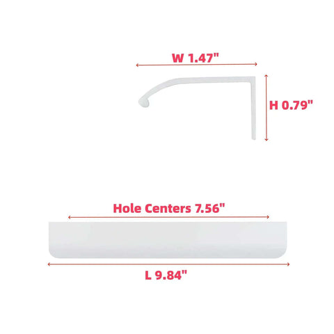 Set Of 10 White Aluminum Finger Pull Handles For Cabinets And Drawers, 9.84 Inch Length With 7.56 Inch Hole Centers, side view