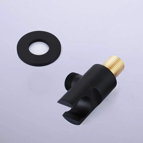 UMJIGF Black Thermostatic Shower System with Cold and Hot Water Wall Mounted Brass Shower Faucet nozzle and washer detail.