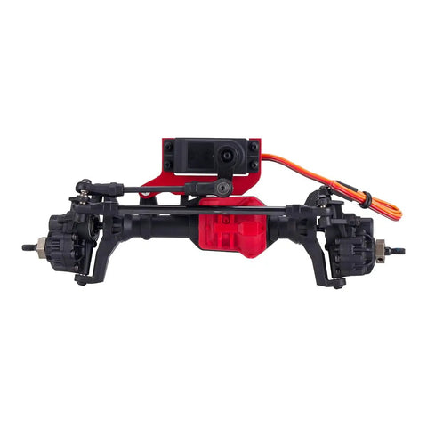 Beefy Axle Mounted Servo Bracket For 1 To 10 RC Crawler, SOA 4 Link Suspension, CNC 7075 Aluminum, black finish, on axle