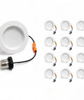 12 Pack 4 Inch Retrofit LED Recessed Lighting with E26 Adaptor, Can Lights with Baffle Trim, Dimmable, Damp Rated, 8W (65W Equivalent), IC Rated, 50,000 Hours, 5000K, White with wire connectors.