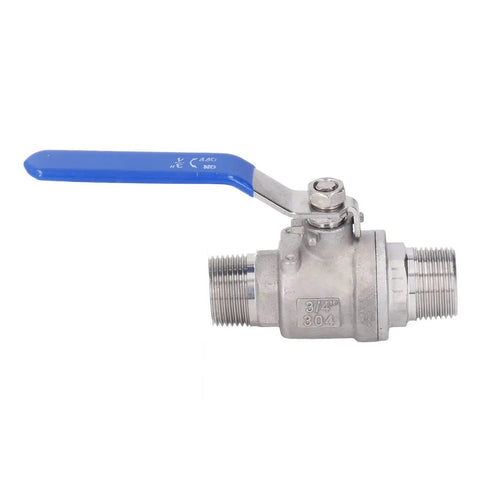 Heavy Hitter 3/4 Inch Ball Valve Built From 304 Stainless Steel With NPT Male Thread Ends And A Non Slipping Hand Lever For Droptight Shut Off In Water Oil Or Gas Plumbing Rigs