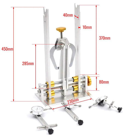Beefy Wheel Truing Stand For Bicycle Adjustment And Rim Truing With Pro Grade And Adjustable Rim Width 50 To 200mm, dimensions shown