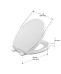 Diagram of Reveal Round Toilet Seat With Quiet Close Seat, Grip Tight Bumpers Stop Slippage, Quick Release Hinges, shown with measurements