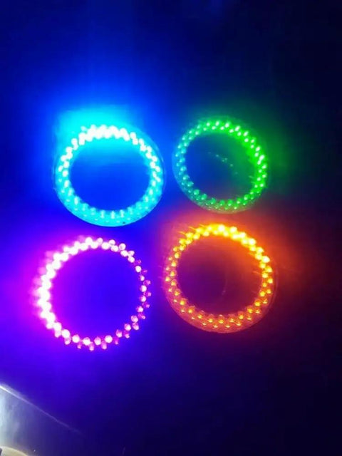 Hella Sharp 60Mm Led Microscope Ring Light With 56 Bulbs Fully Dimmable 12V Dc Source for cellphone repair, featuring colorful LED rings.