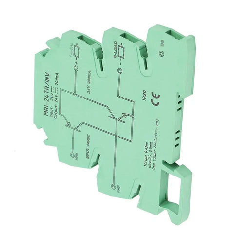 Compact NPN PNP PLC Level Converter For Sensor IO MRI 24TR INV with flame retardant shell, DIN rail mount, ultra slim 6.2 mm design.