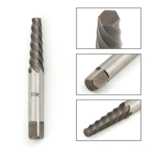 5 Piece Screw Extractor Set Easy Out For Removing Broken Bolts And Damaged Screws Includes Cobalt Drill Bits Heavy Duty Steel Construction Quick Clean Removals For D I Y And Pro Jobs close-up view